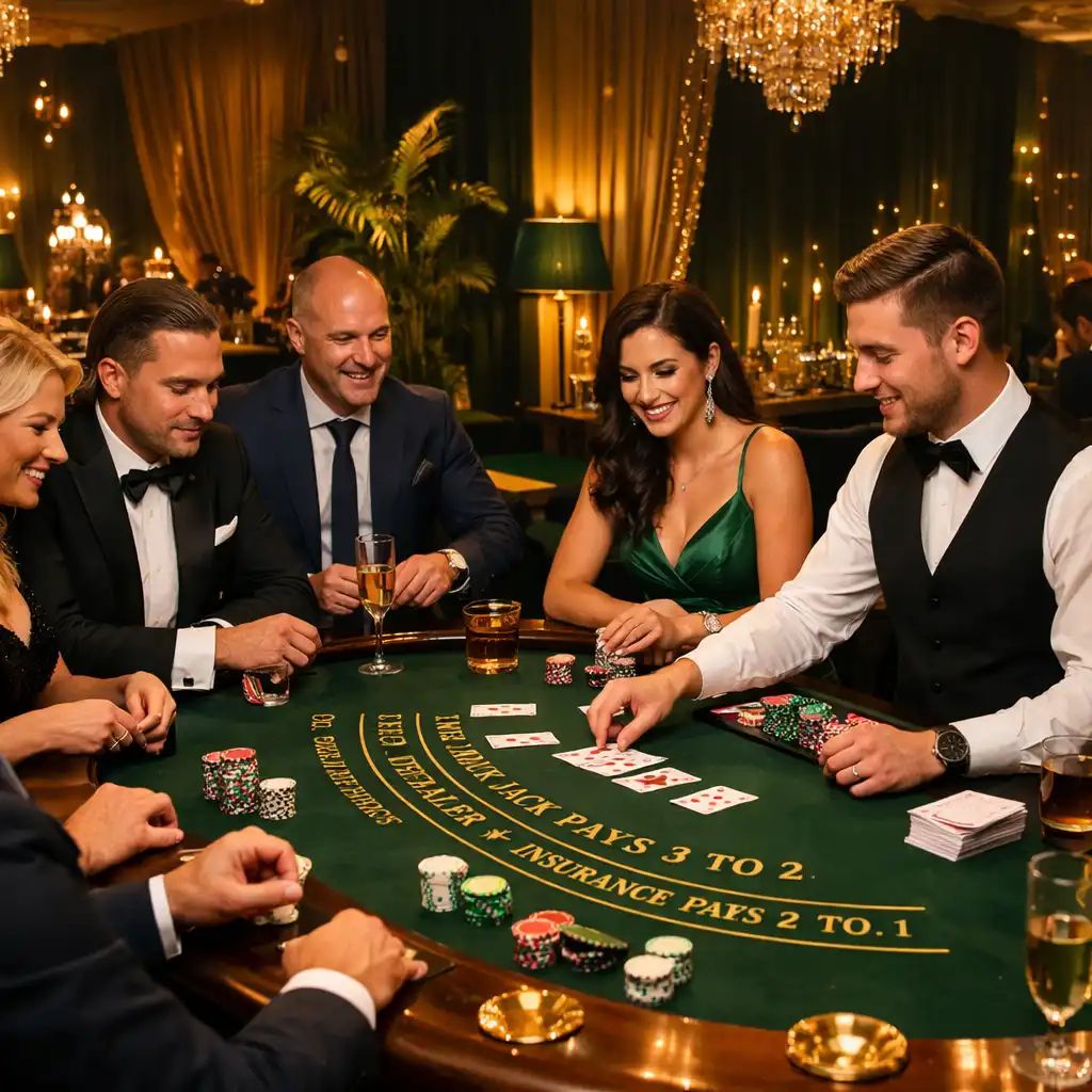 Elegancko zaaranżowany stół do blackjacka podczas eventu