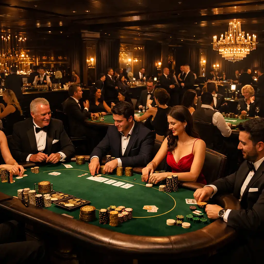 Elegancko zaaranżowany stół pokerowy podczas wydarzenia firmowego